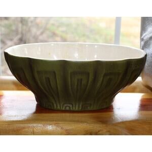 Vintage Haeger Dark Green And White Bowl Planter Made In USA Pottery 3.75" Tall